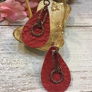 Leather Red Earrings
